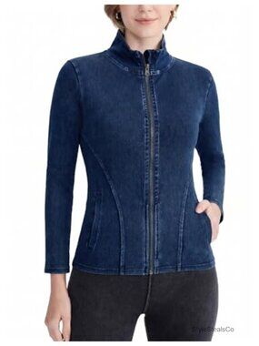 Women's Stretch Denim Jacket Zip Up Long Sleeve Casual Running Coat